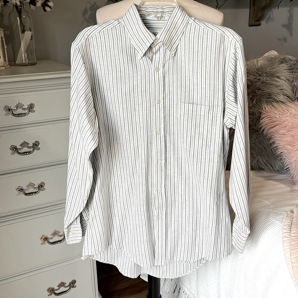 Private Club Button Down Front Gray White Stripe Mens 15.5 32/33 Shirt - Picture 8 of 10